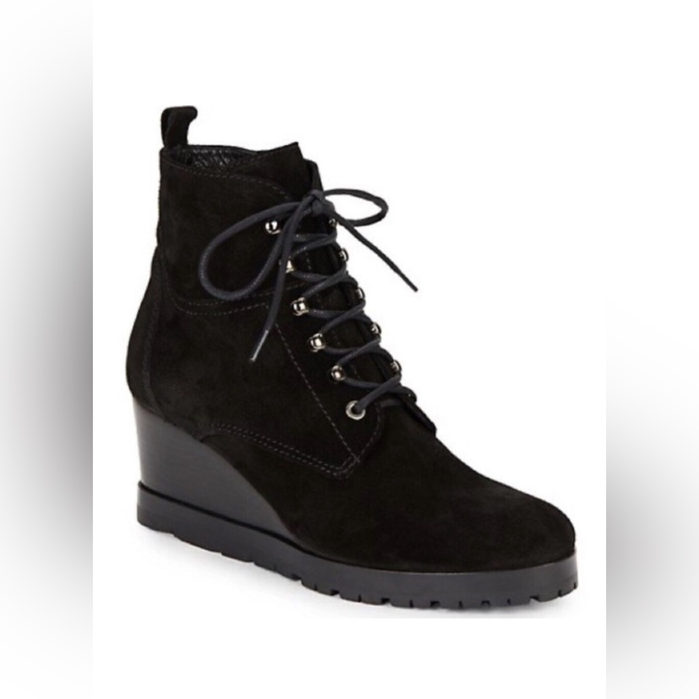 Aquatalia Women’s Black Suede Wedge Lace-Up Boot Size 9.5
